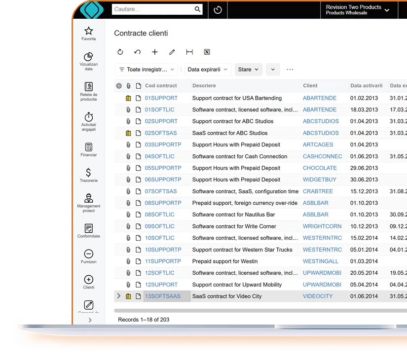 contracte de vanzare - dashboard din sistem software erp xrp