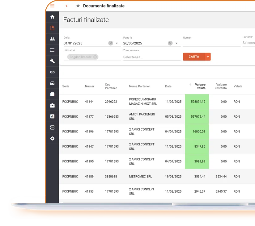 facturare vanzari - dashboard sistem software erp