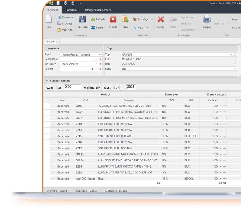 oferta client vanzari - dashboard sistem software erp