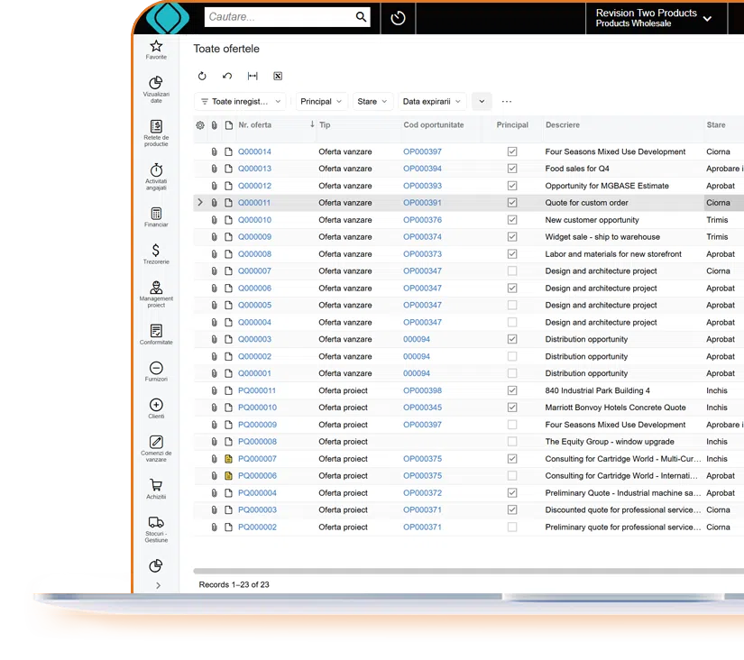 oferta pentru prospecti - dashboard din sistem software erp xrp