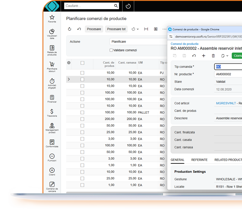 plan optim de productie in sistem software