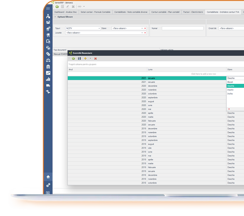 exercitii financiar in seniorerp - sistem erp romanesc