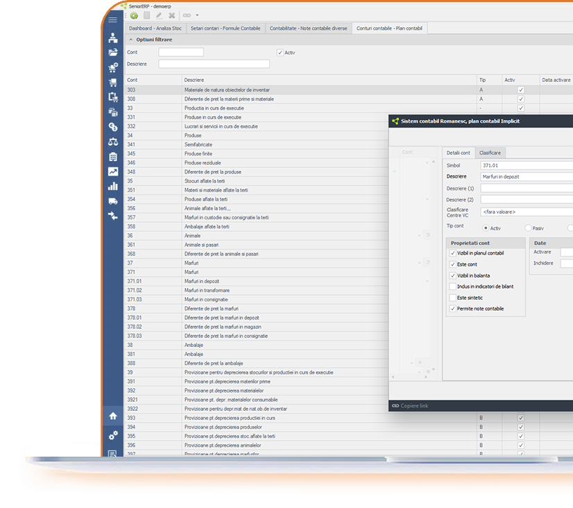 plan de conturi in seniorerp - sistem erp romanesc