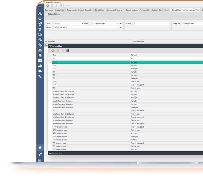 tva contabilitate in seniorerp - sistem erp romanesc