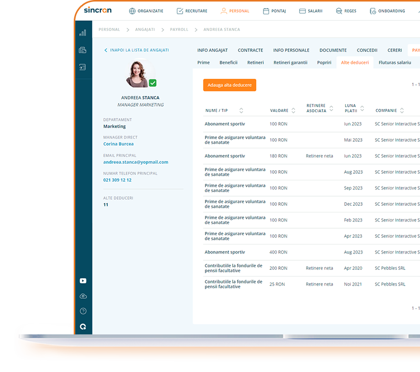 salarizare si payroll in sistem software HCM - Sincron HR