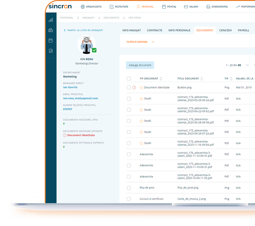 management documente in aplicatie software hr