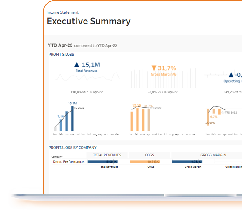 monitorizare cont p&l pagina dashboards